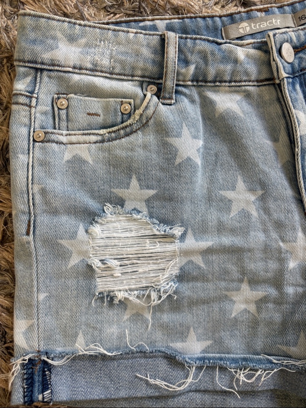 Tractr Light Blue Star-Print Distressed Denim Cotton Shorts - Picture 7 of 7